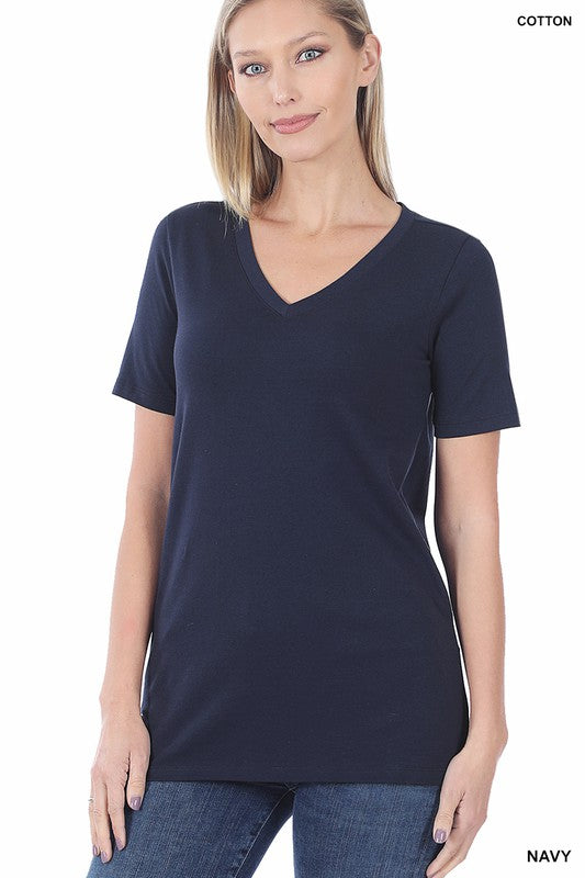 Style 1009 Navy Cotton V Neck Short Sleeve TShirt