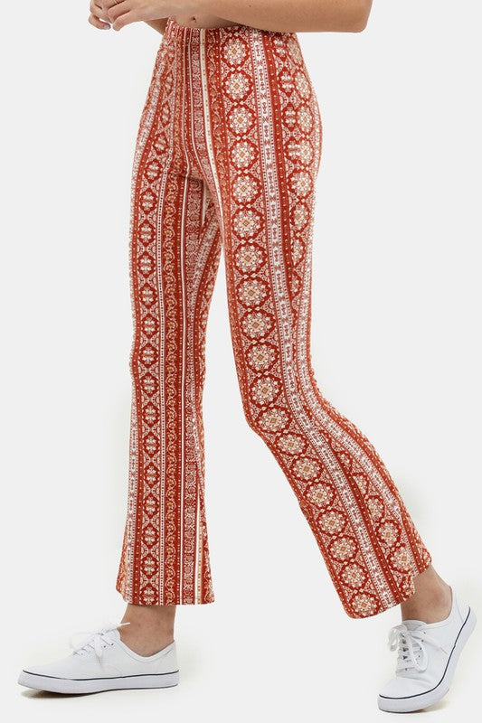 6594 Rust Printed Stretchy Flare Pants