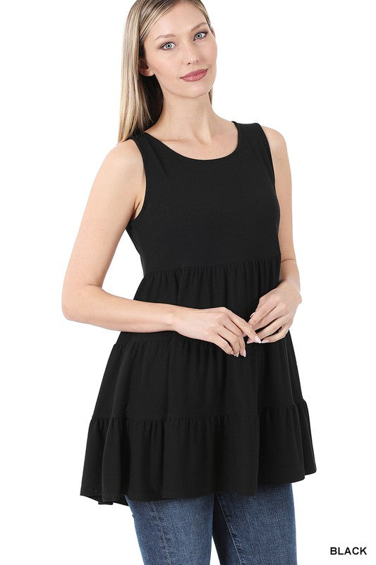 Style 3135 Black Sleeveless Tiered Ruffle Top