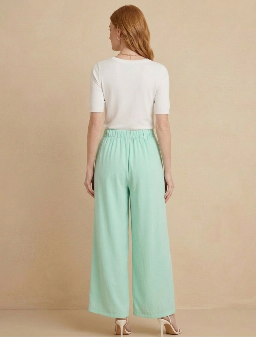 1234 Soft Mint Green Pleated Trousers with Side Pocket
