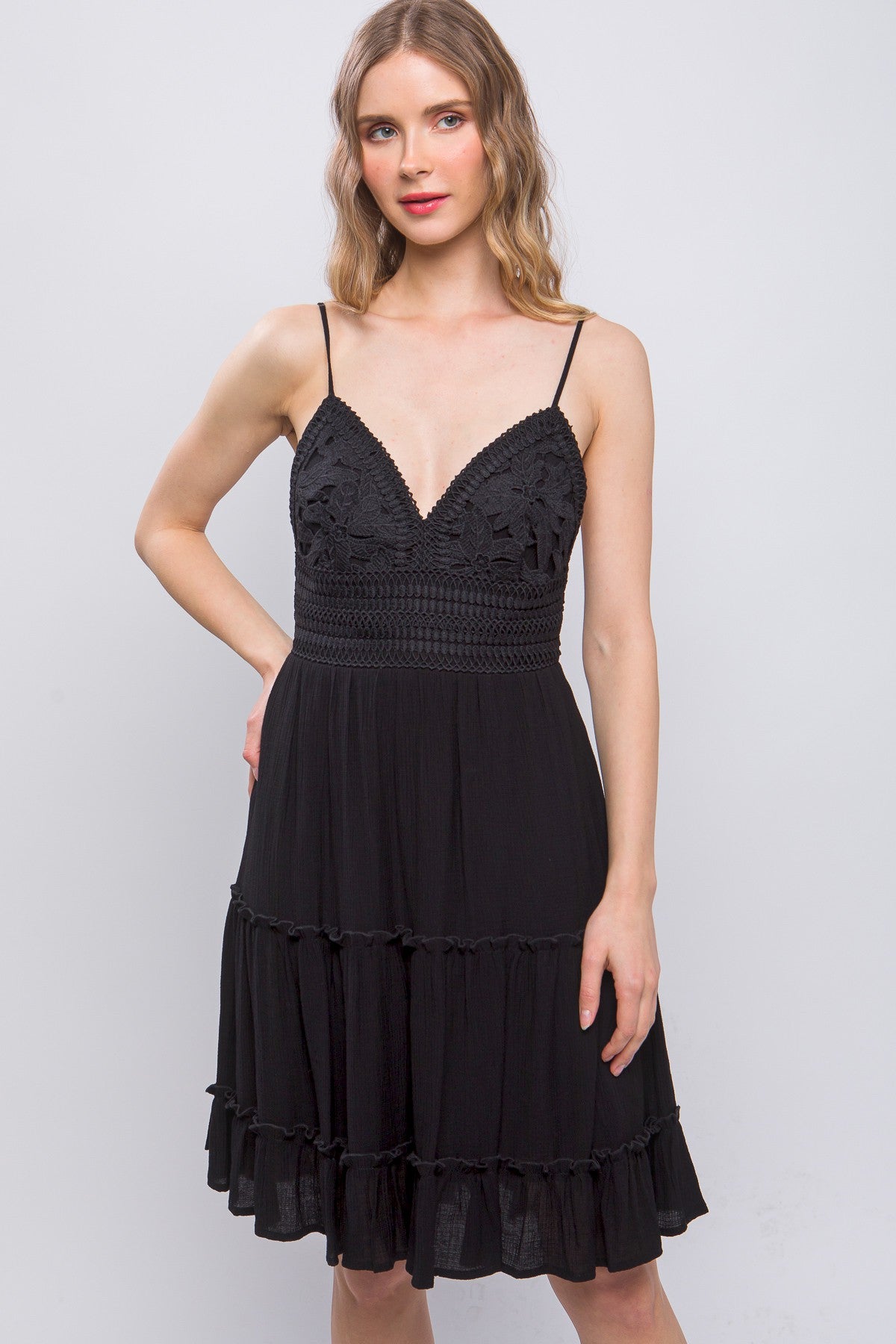 Style 4487 Black Lace Dress with Bow Back