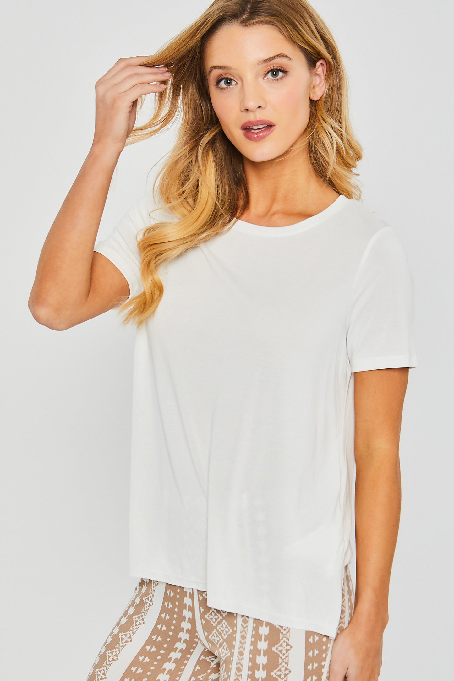 Style 2876 White Round Neck Modal/Poly Top