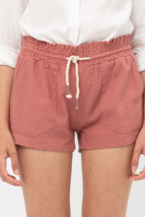 6587 Mauve Drawstring Linen Shorts
