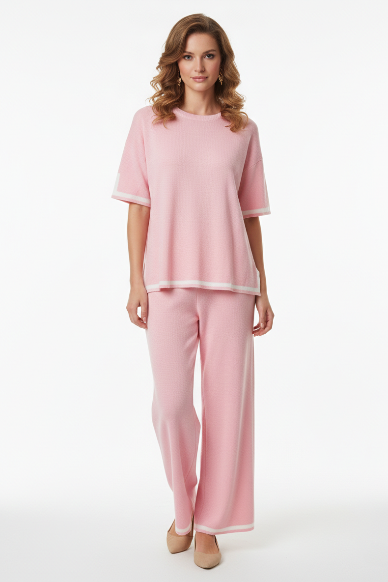 138 Blush Pink & White Blouse and Pants Set
