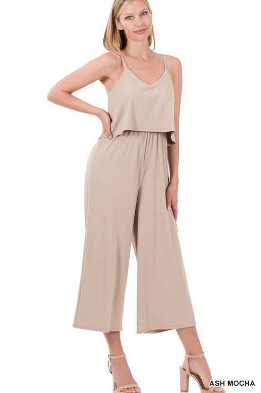Style 8021 Ash Mocha Ribbed Double Layered Jumpsuit