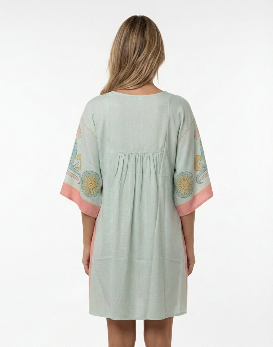 14448 Sage & Blush Floral Print V-Neck Dress