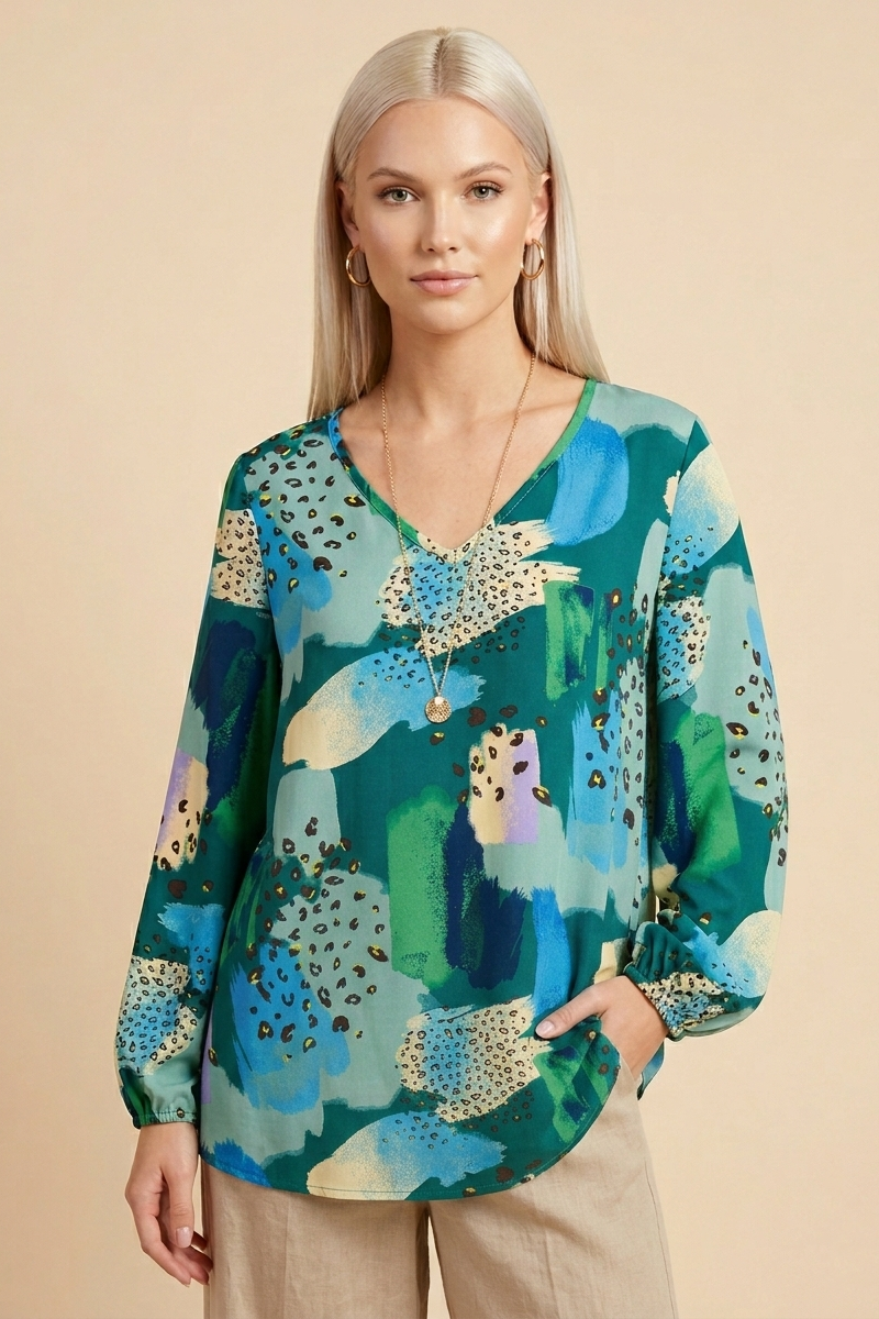 1483 Emerald Muse Abstract Blouse