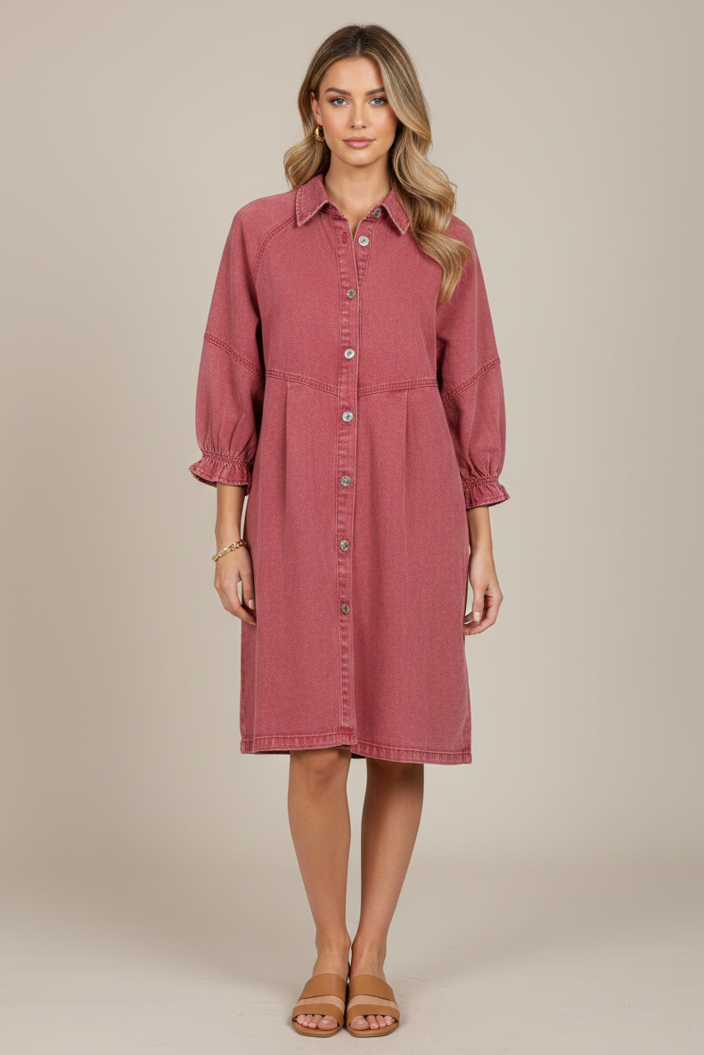 162 Washed Crimson Denim Dress
