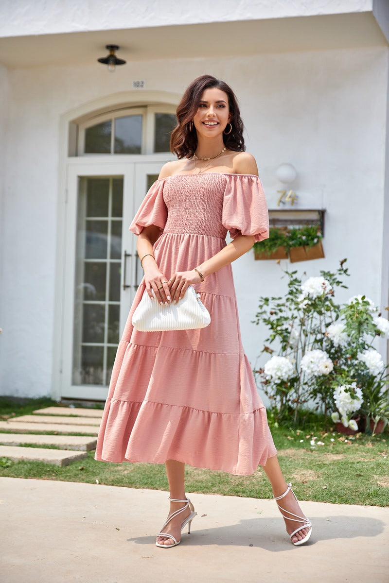0040 Light Pink Smocked Front Maxi Dress