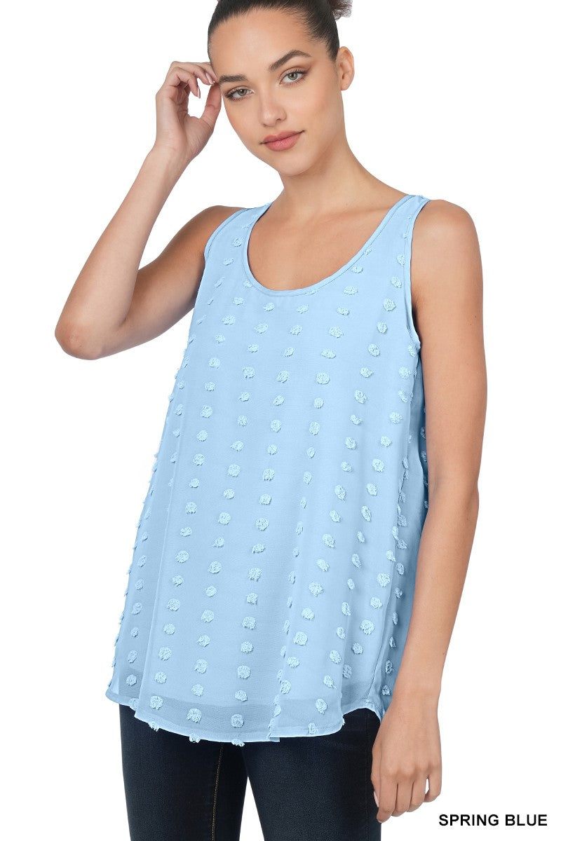 Style 1129 Spring Blue Fully Lined Swiss Dot Tank Top