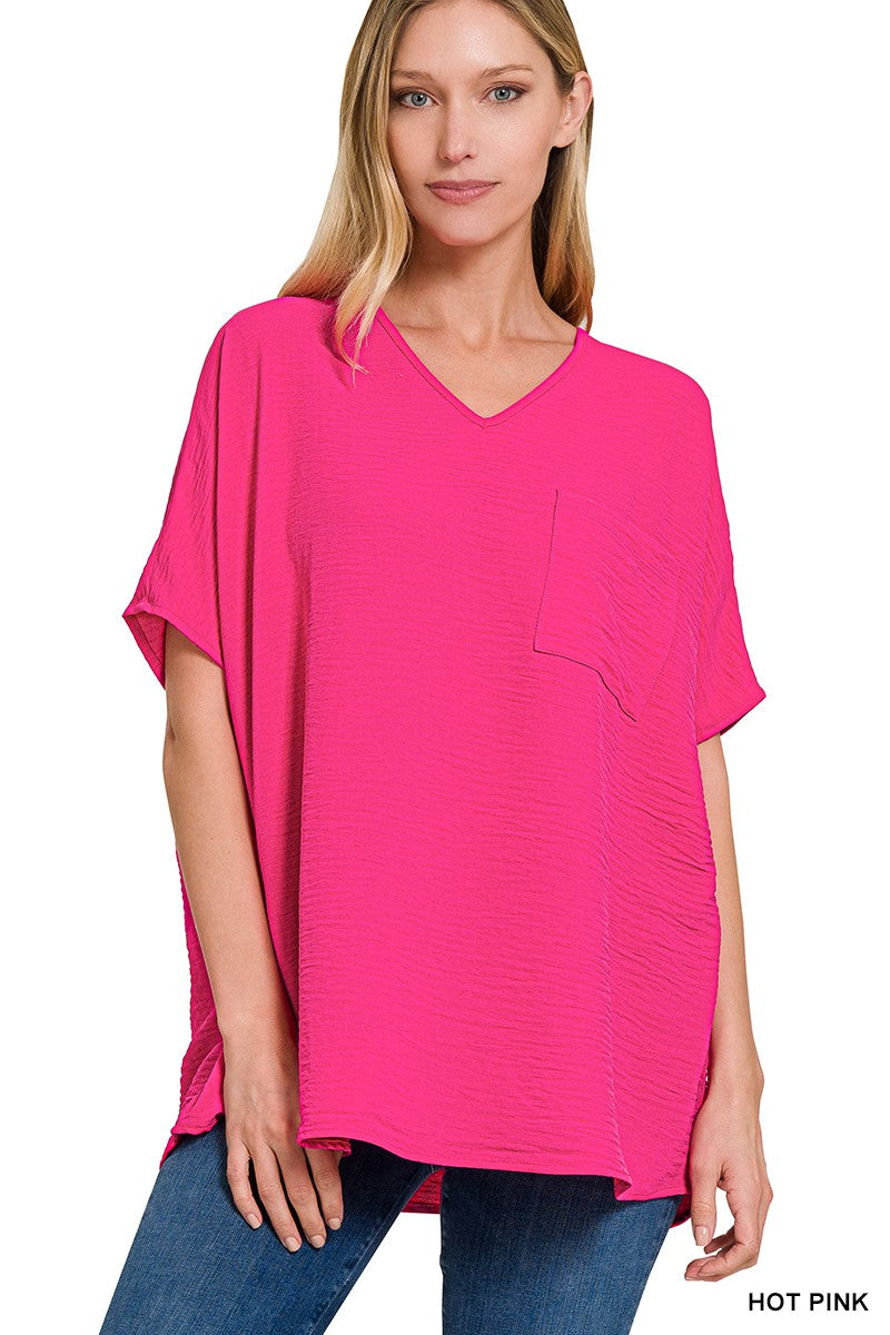 Style 2740 Hot Pink Airflow V Neck Dolman Sleeve Top