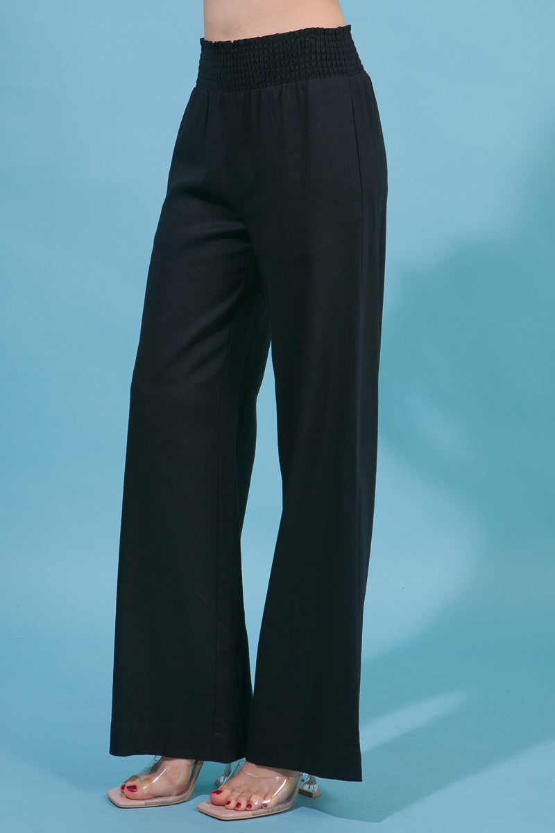 Style 6811 Black Linen Smocked Waist Pants