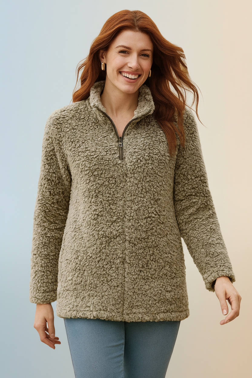 1989 Olive Sherpa Pullover Jacket with side pockets Plus