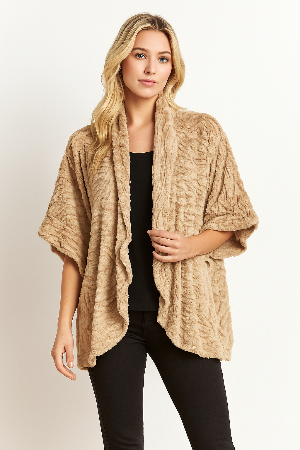 204 Sandstone Beige Faux Fur Cardigan