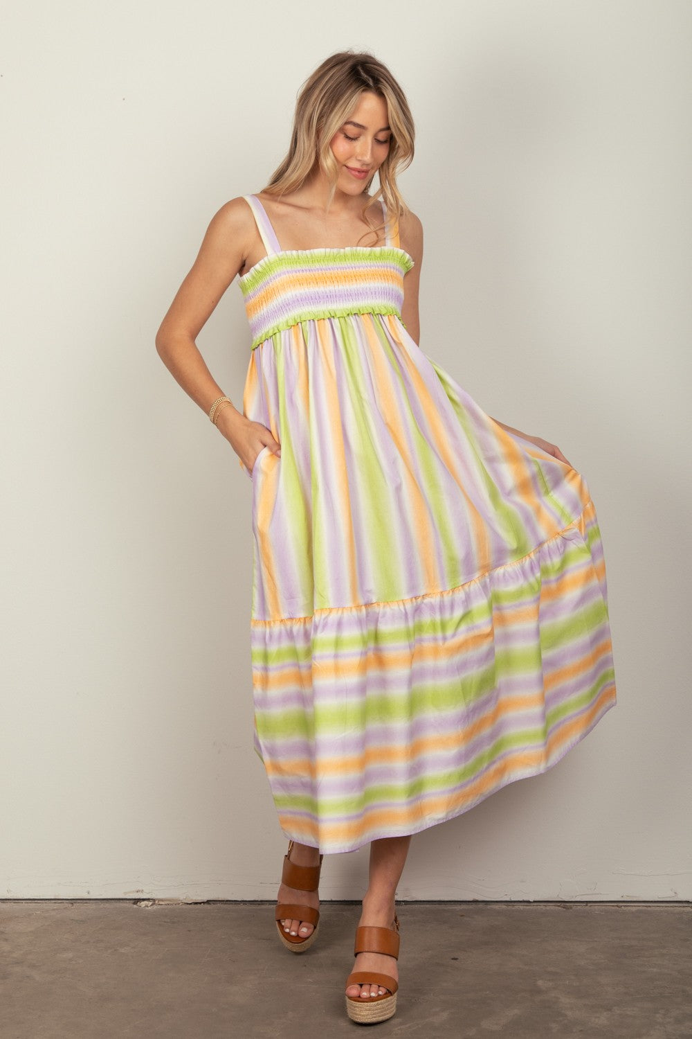 Style 31194 Mango Multi Color Stripe Woven Midi Dress