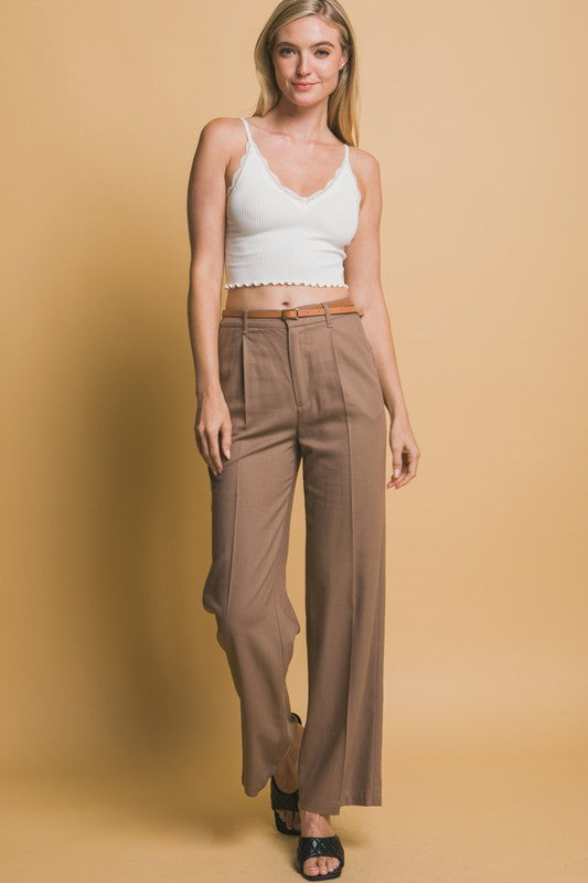 Style 6979 Mocha Belted Linen Pants