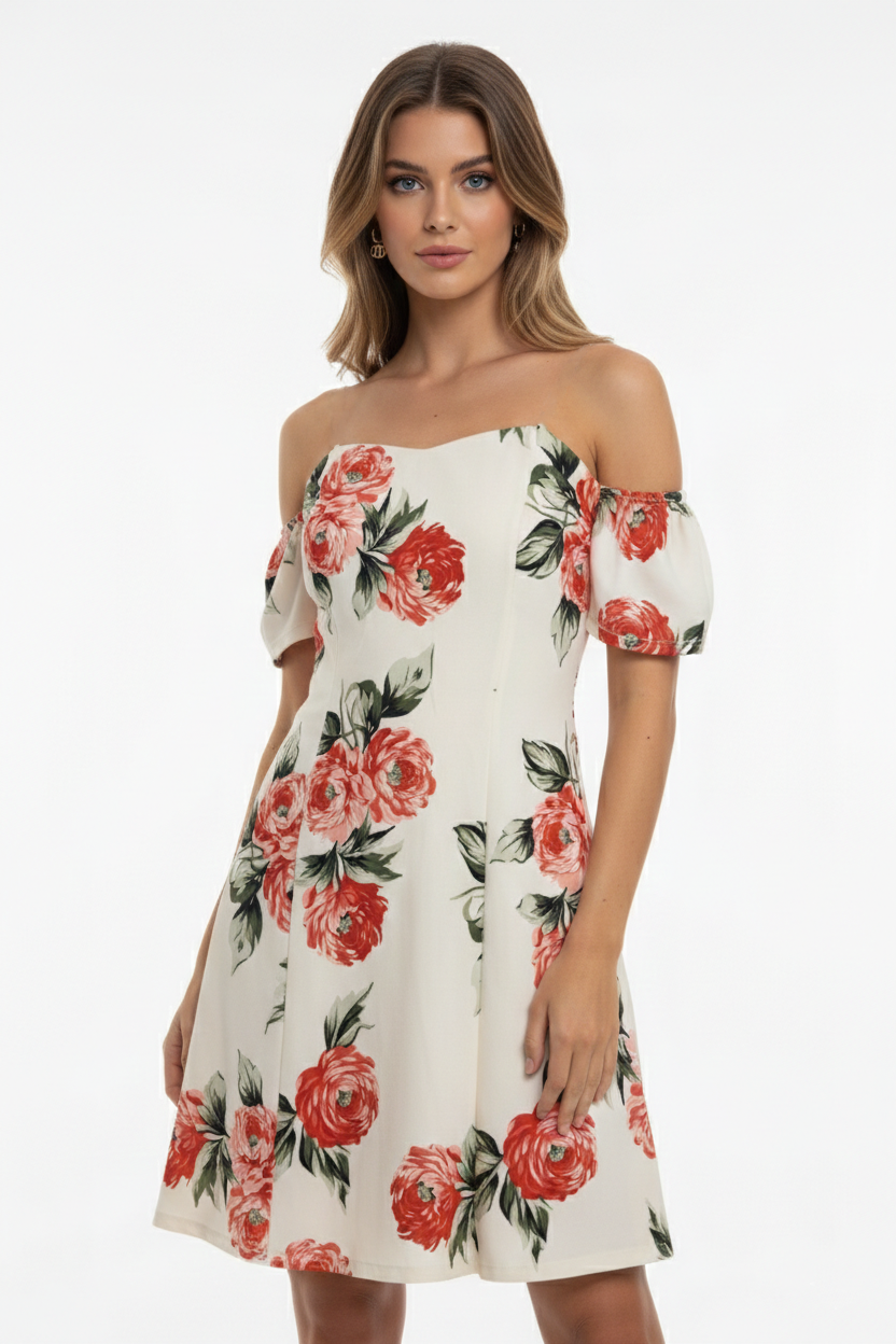23615 Romantic Rose Off-Shoulder Dress