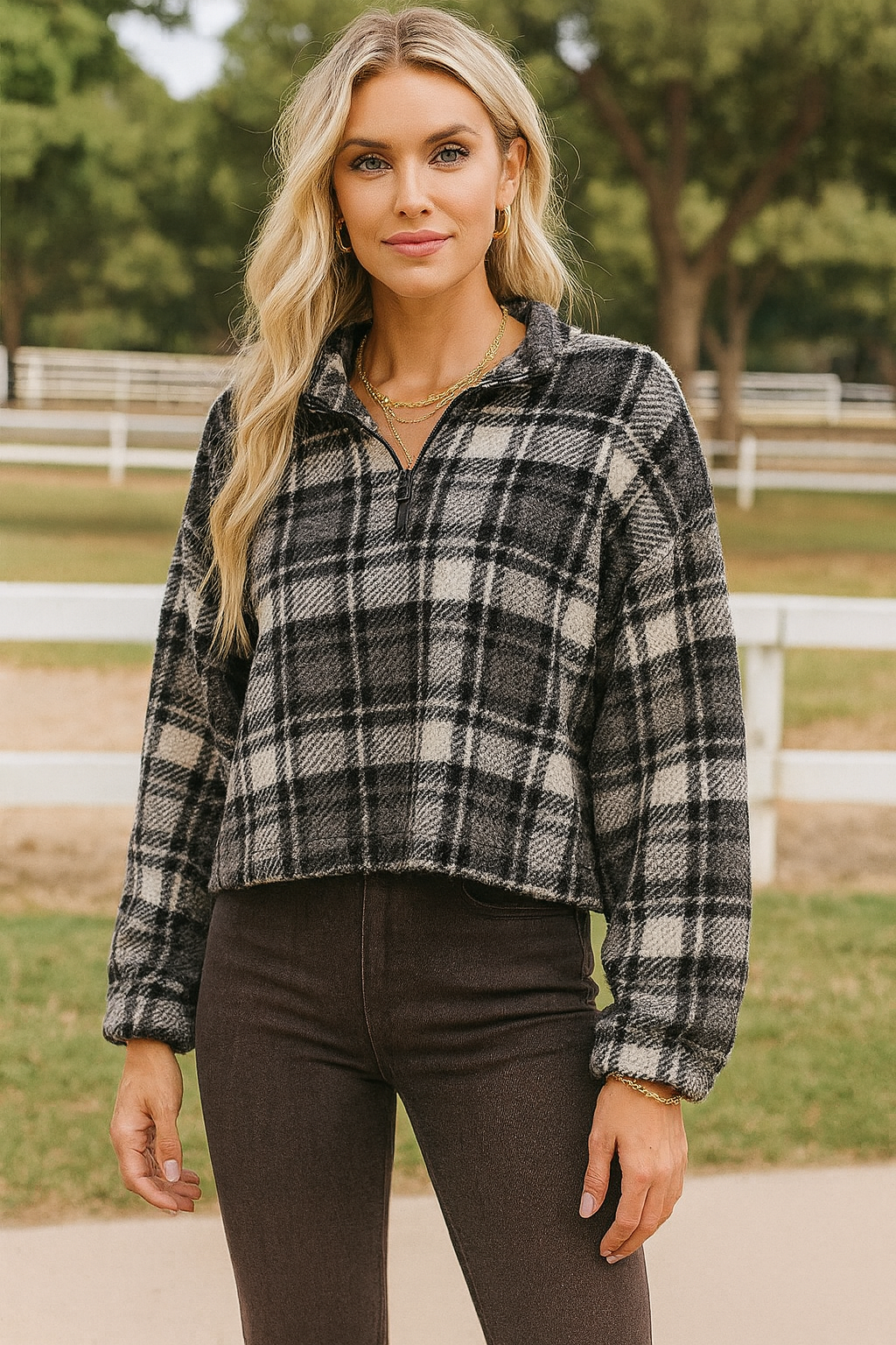 2669S Black & White Plaid Zip-Up Sweatshirt