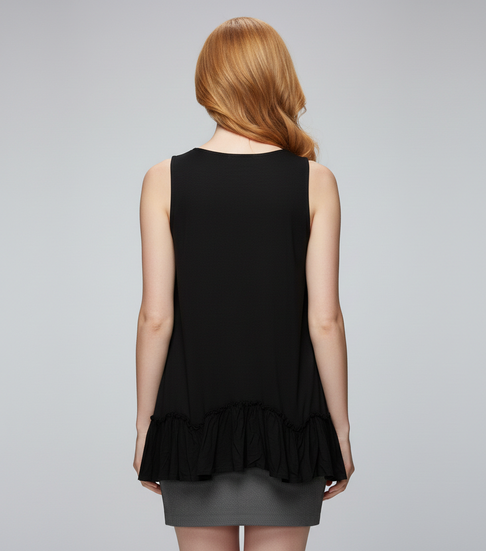 319 Midnight Black Ruffle-Hem Sleeveless Top