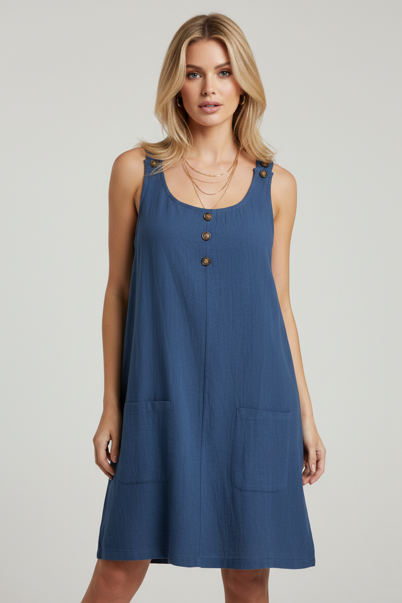 356 Blue Mini Tank Dress with Pockets