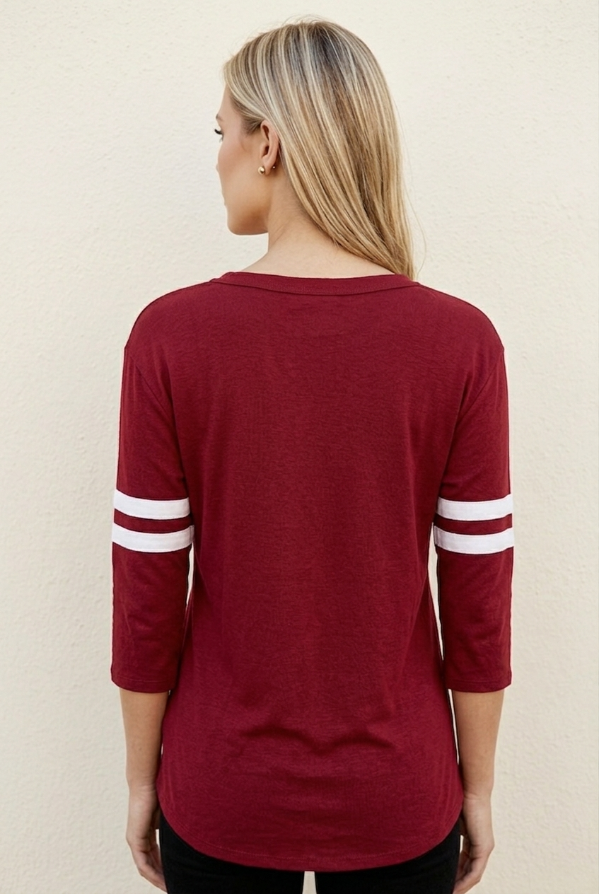 4080 Game Day Crimson & White Striped Sleeve Top