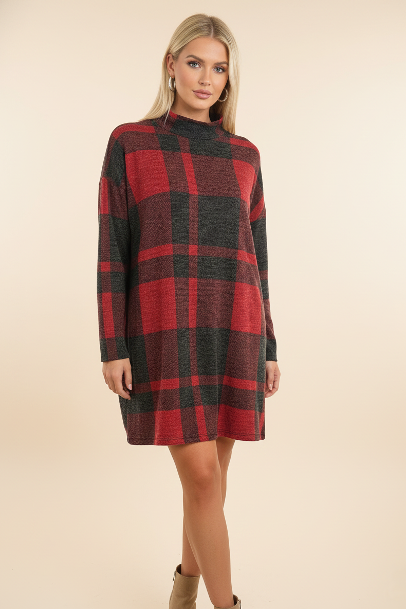 5008 Long Sleeve Plaid Dress