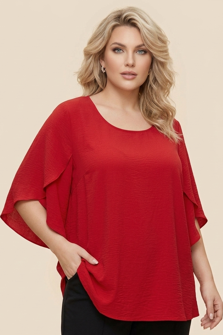 5514 Red Flame Split Bell Sleeve Top Plus