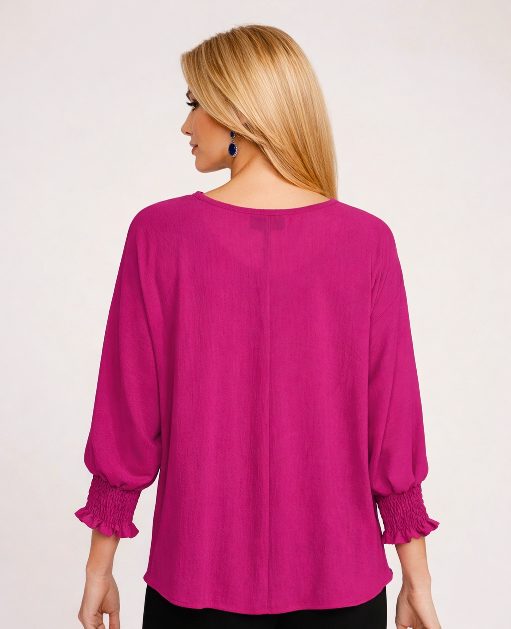 5547 Vibrant Fuchsia Smocked Sleeve Blouse