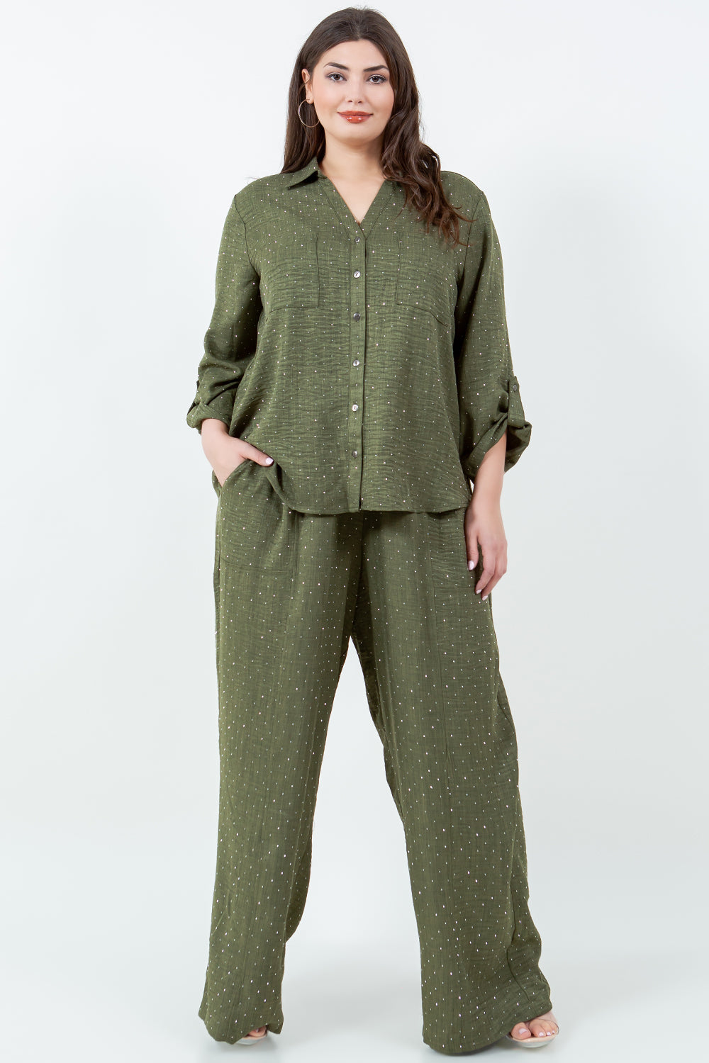 Style 5700 Olive Hot Fix Button Top