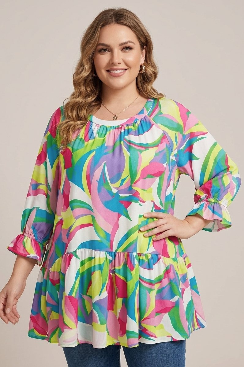 5722 Color Splash Abstract Bloom Blouse
