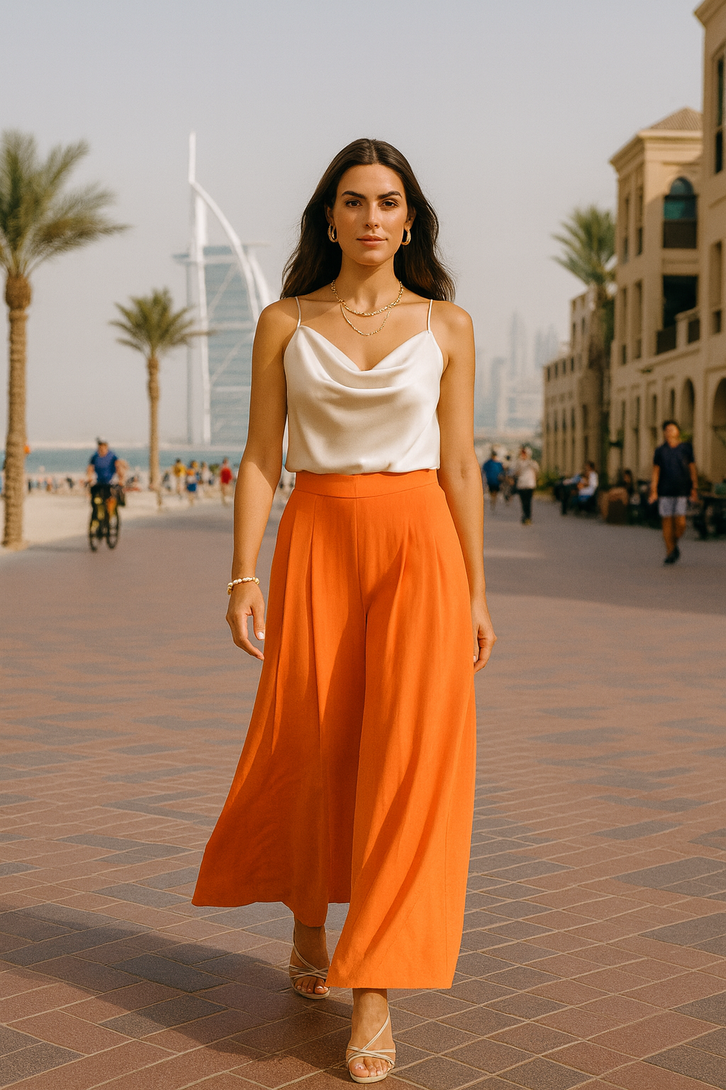 6122S Mandarin Coral Pleated Trousers with Side Pocket