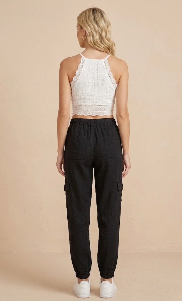 6810-6 Black Tencel Cargo Pants