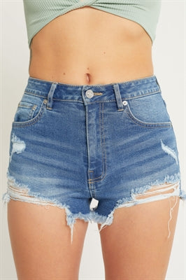 Style 6814 Dark Blue Denim Frayed bottom Shorts