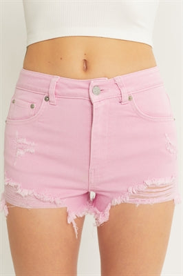 Style 6814 Pink Denim Frayed bottom Shorts