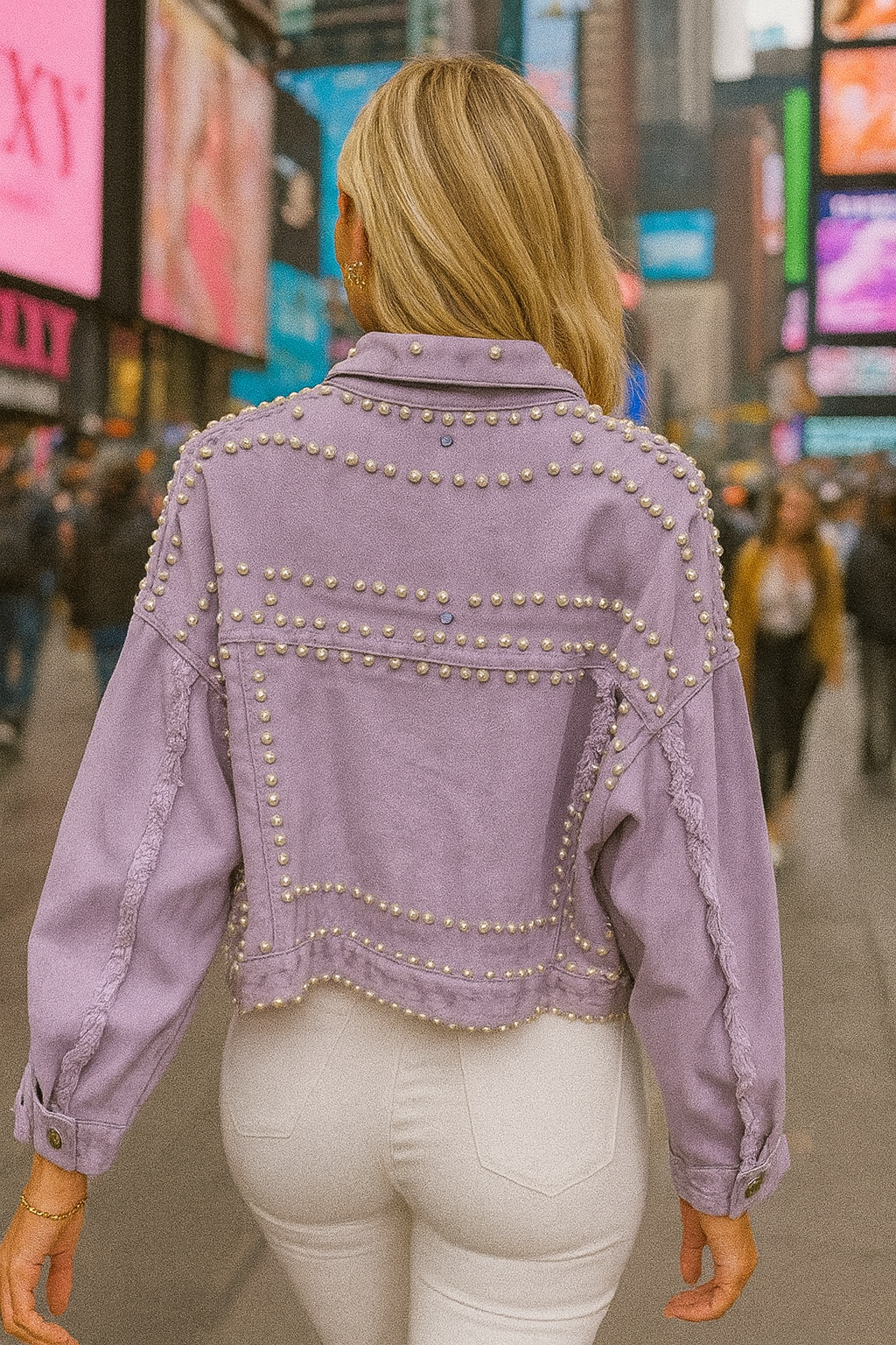 7139 Lavender Oversized Denim Pearl Jacket