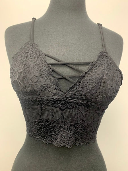 LB-15 Black Lace Bra w/ Criss Cross Neckline