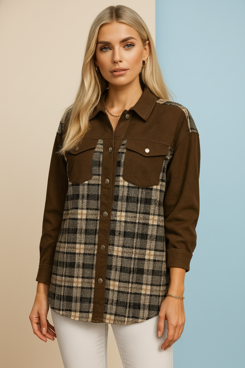 823 Chestnut Plaid Shacket