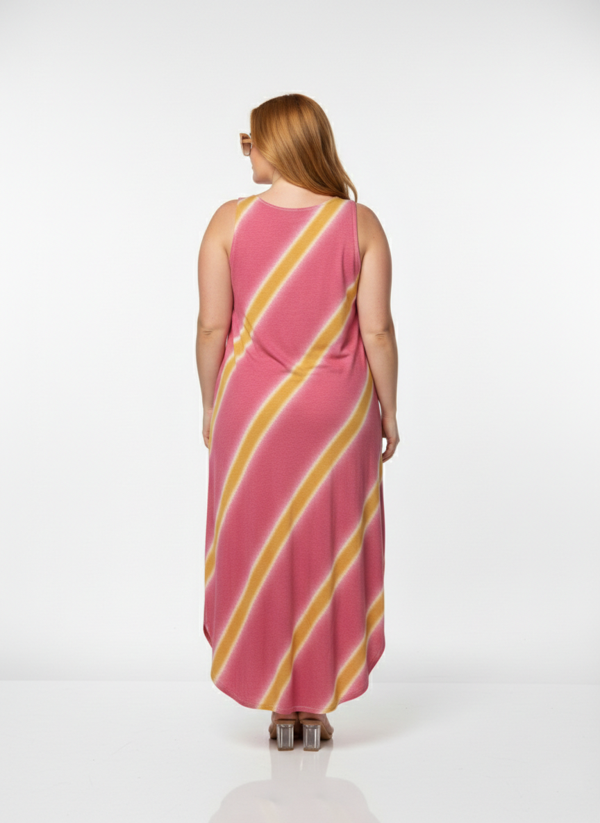 8296 Malibu Bloom Stripe Sleeveless Dress Plus