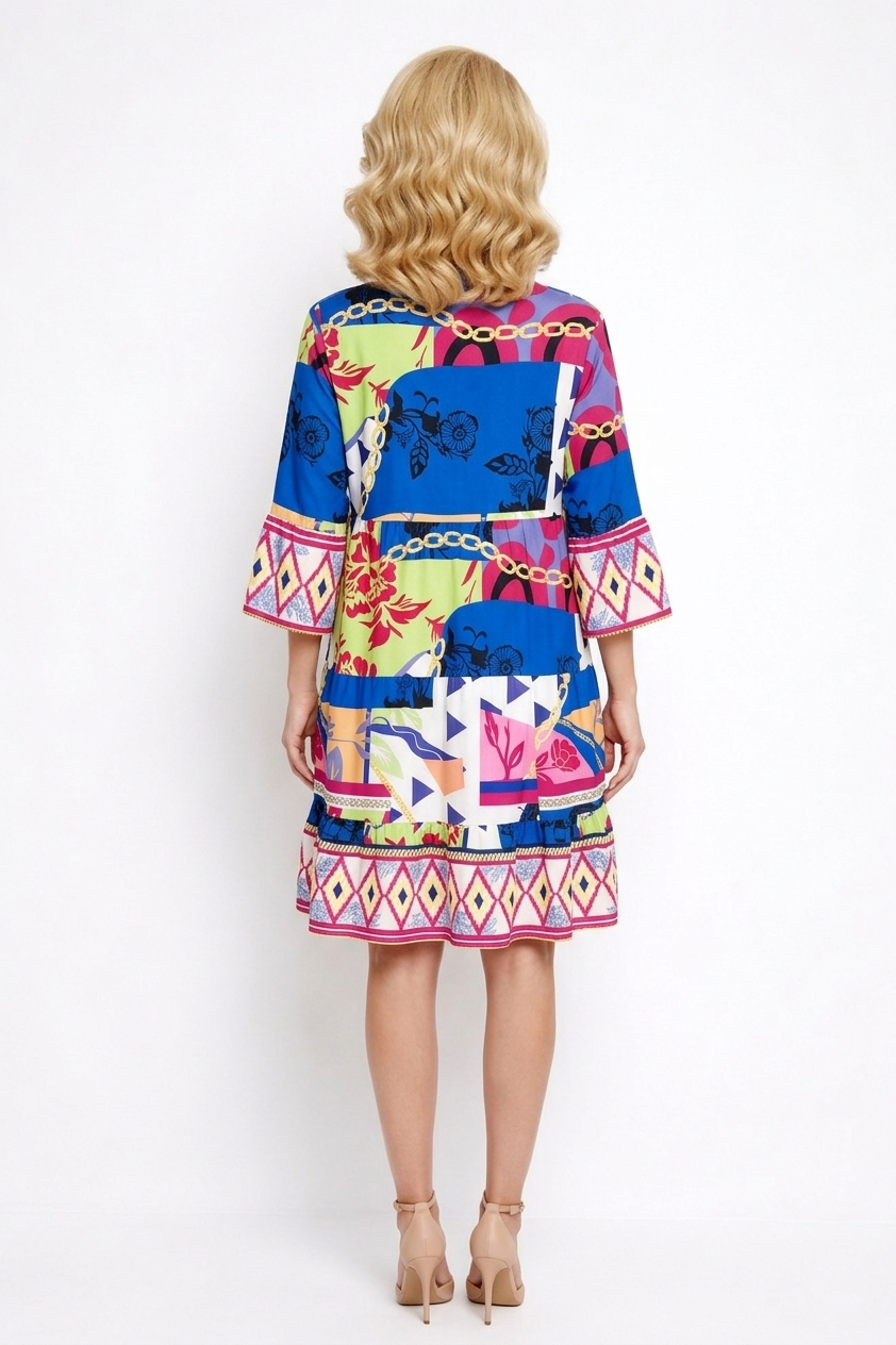 85010 Royal Blue Floral Chain Tiered Dress