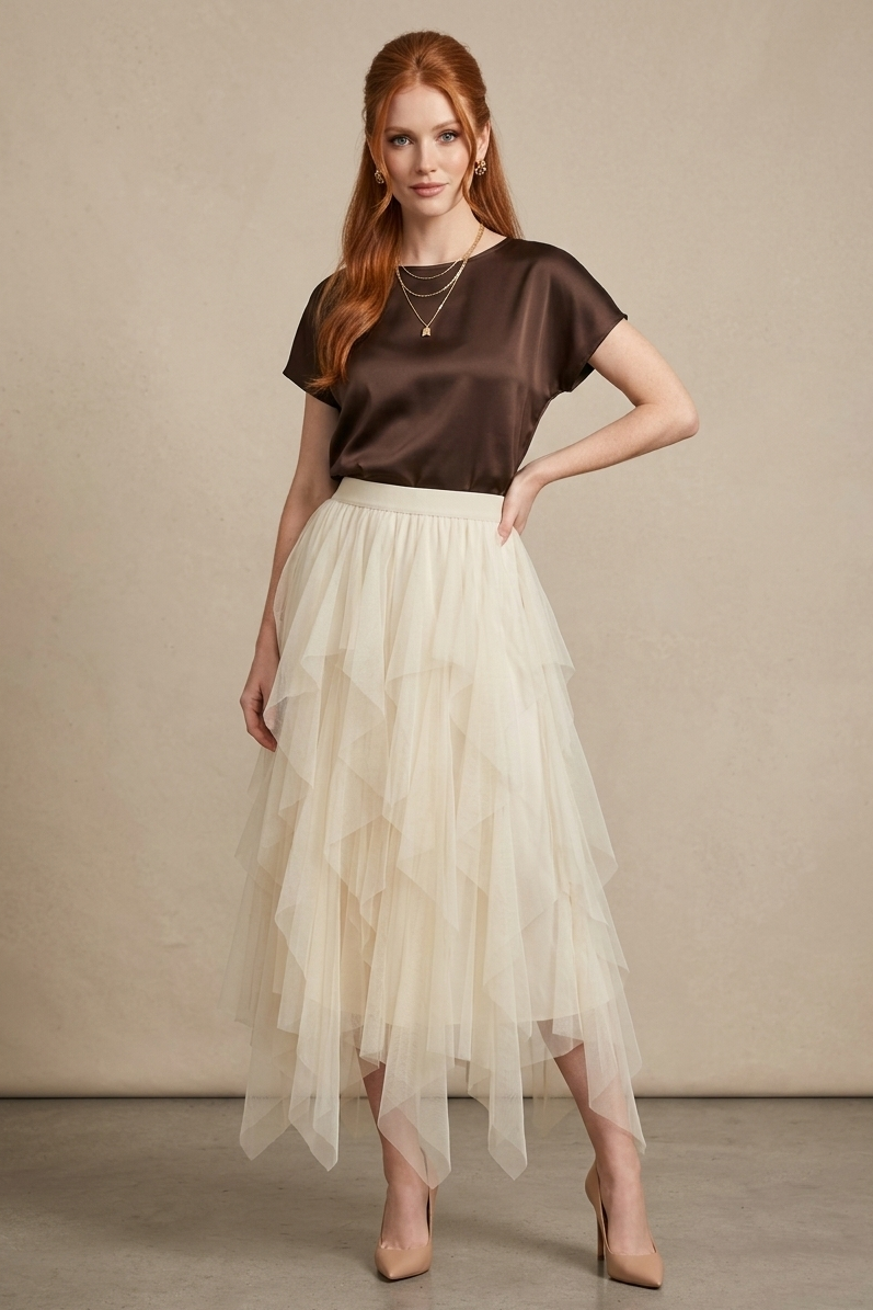 9011 White Breeze Tulle Maxi Skirt