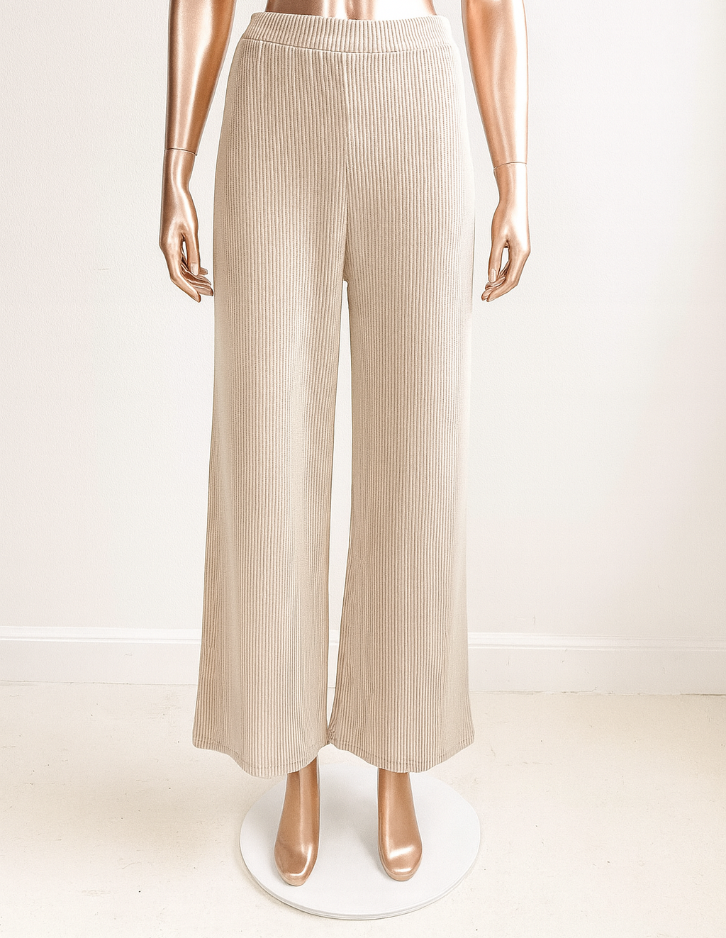 4594 Beige Cream Ribbed Long Sleeve Top & Pants and 5635 Pants Set