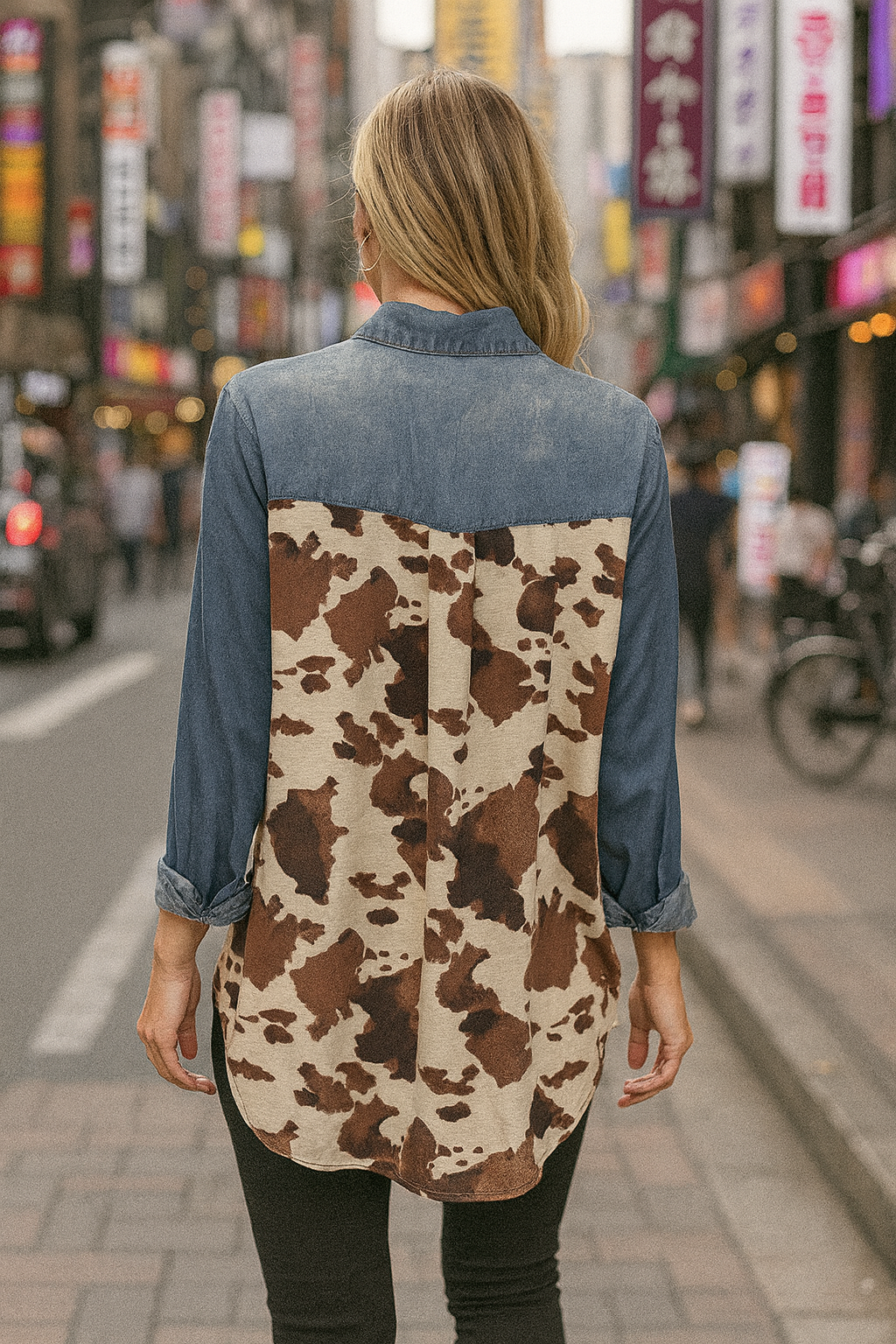 20002 Stonewash Chambray with Cow Print