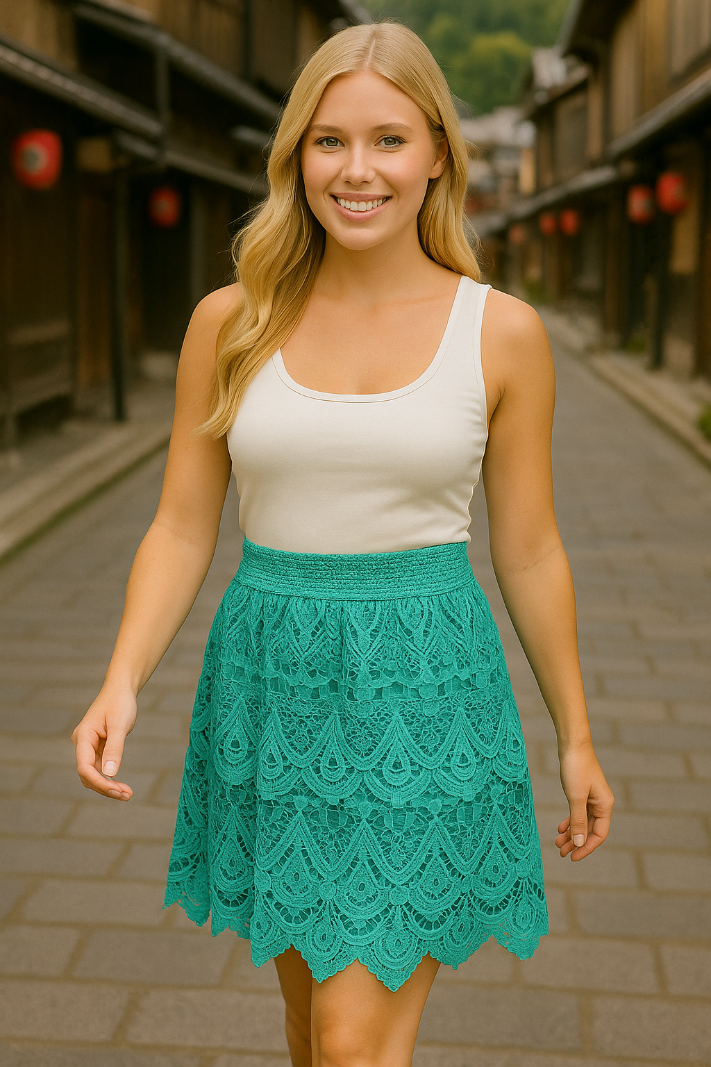 030 Whimsy Teal Lace Skirt