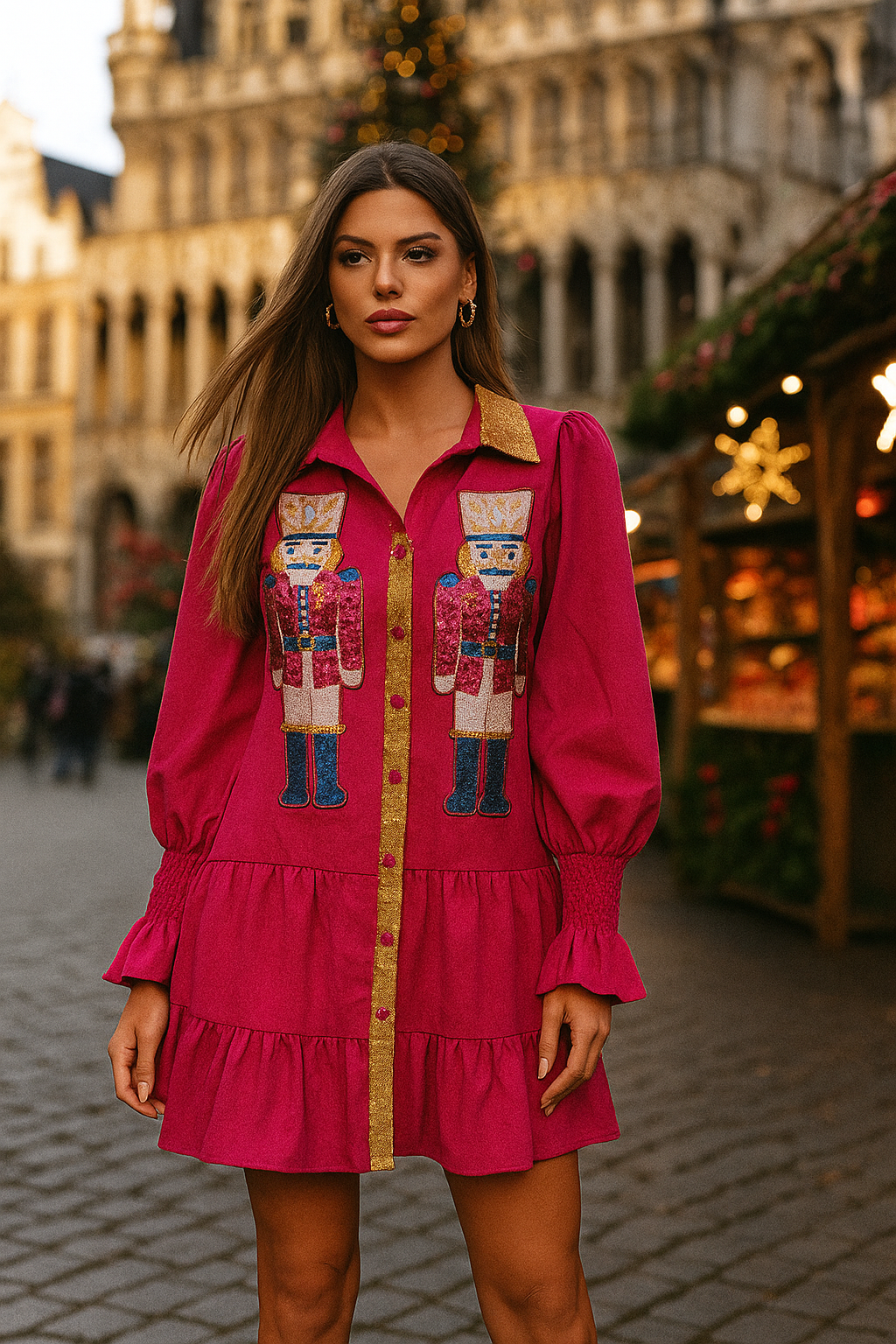 107 Nutcracker Hot Pink Sequin Ruffle Dress