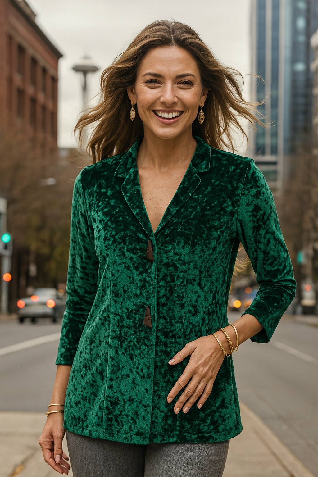 470 Velvet Emerald Open-Front Jacket