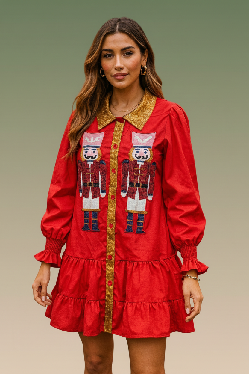 107 Nutcracker Red Sequin Ruffle Dress
