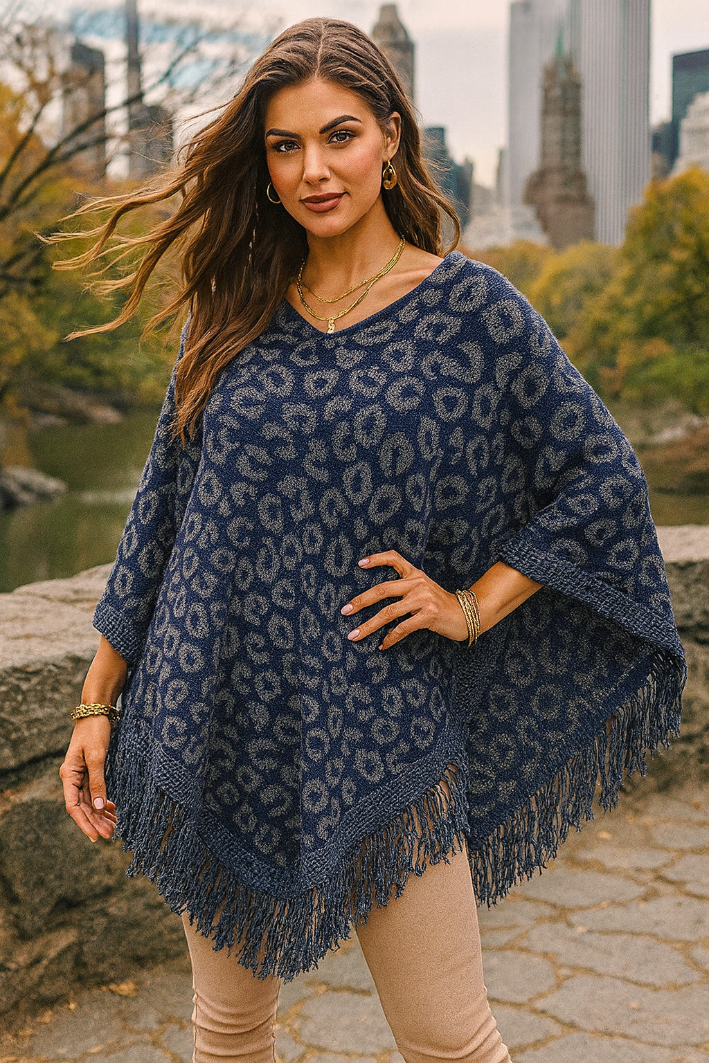 P66S Blue & Gray Leopard Allure Poncho