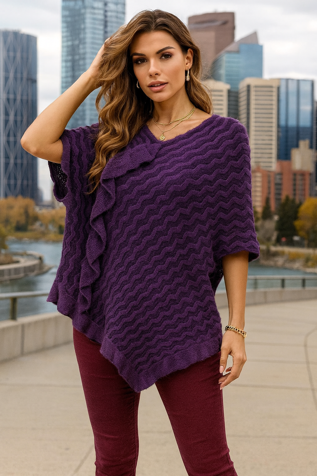 P64S Violet Waves Knit Poncho
