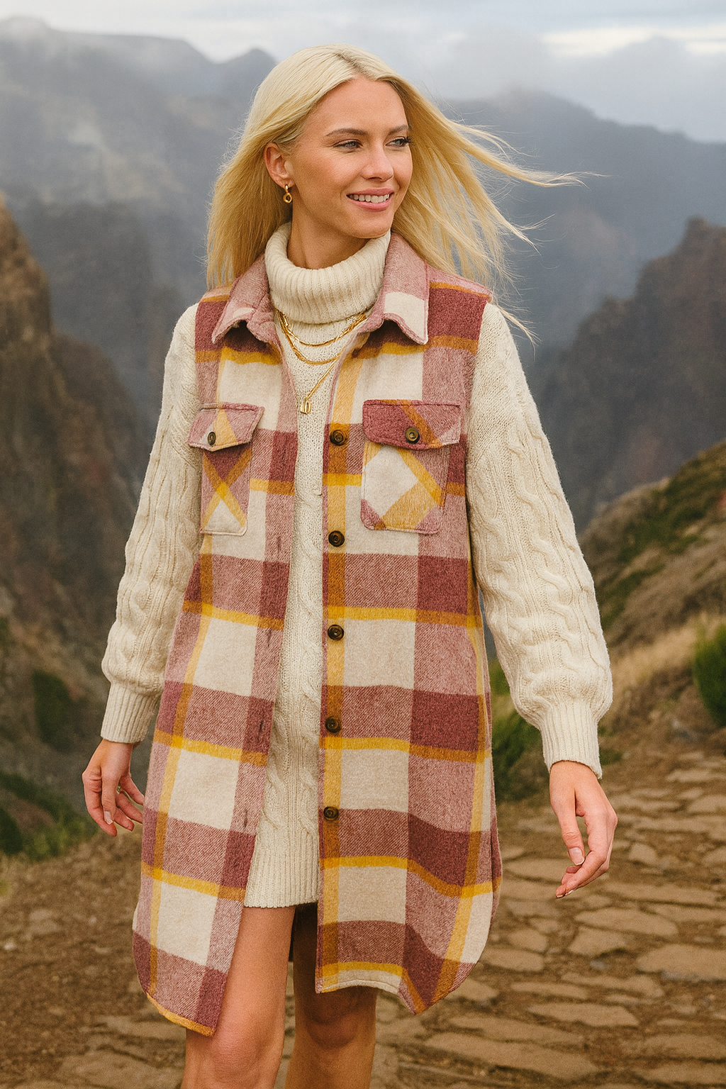 5062S Mauve Woven Plaid Vest