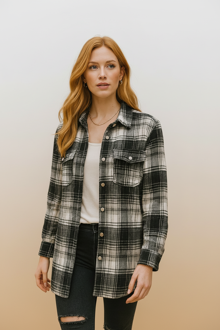 23883 Black Plaid Shacket